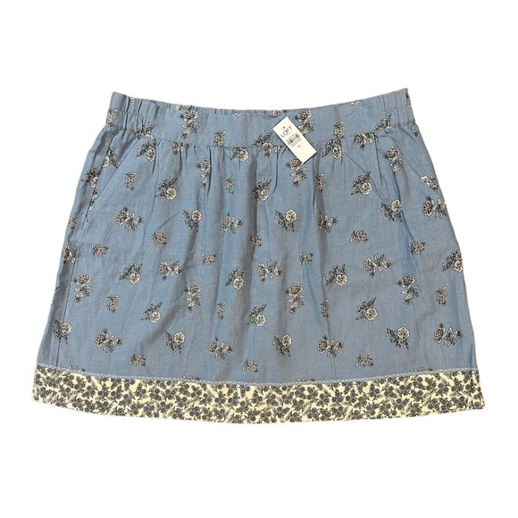LOFT Dresses & Skirts - NWT LOFT Size XL Dusty Blue Floral Print Boho Linen Mini Skirt w/ Pockets NEW